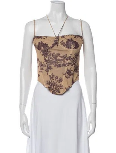 Pre-owned Miaou Printed Square Neckline Crop Top W/ Tags In Yellow