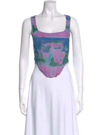 Pre-owned Miaou Printed Square Neckline Crop Top In White
