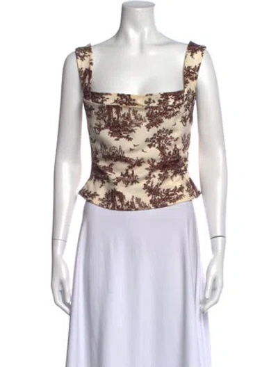 Pre-owned Miaou Printed Square Neckline Top In Blue