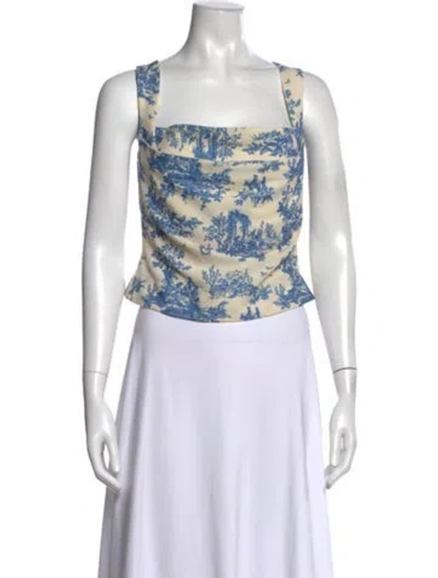 Pre-owned Miaou Printed Square Neckline Top In Blue/neutrals