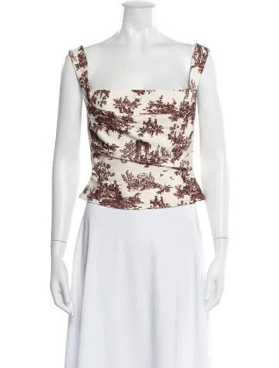 Pre-owned Miaou Printed Square Neckline Top In Brown
