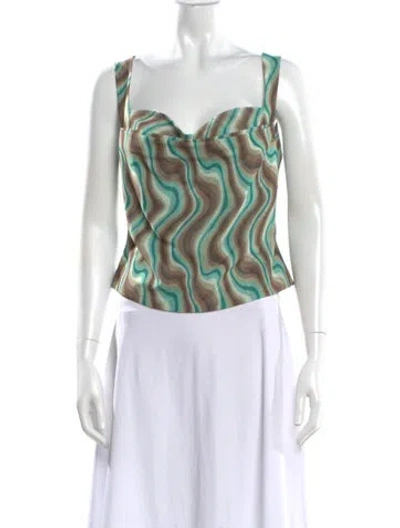 Pre-owned Miaou Printed Square Neckline Top In Brown