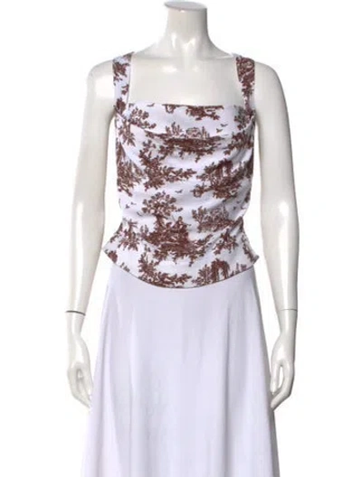 Pre-owned Miaou Printed Square Neckline Top In Brown