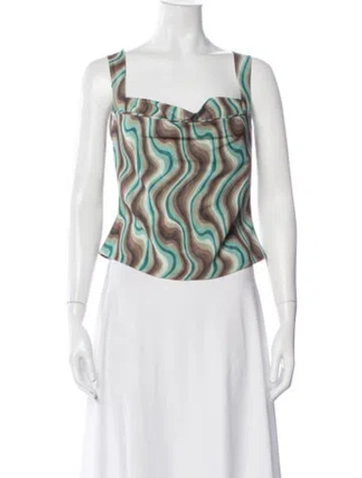 Pre-owned Miaou Printed Square Neckline Top In Neutral