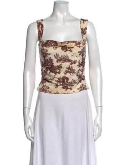 Pre-owned Miaou Printed Square Neckline Top In Neutrals