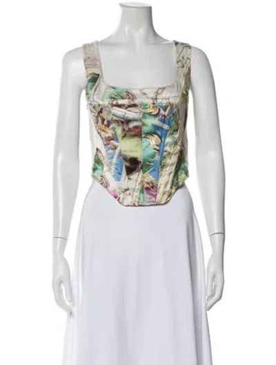 Pre-owned Miaou Printed Square Neckline Top In White
