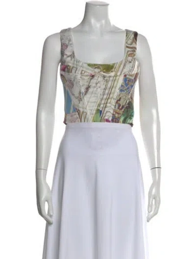 Pre-owned Miaou Printed Square Neckline Top In White