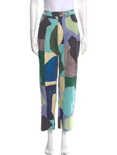 Pre-owned Miaou Printed Straight Leg Pants In Green