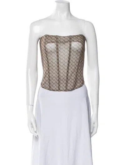 Pre-owned Miaou Printed Strapless Crop Top In Neutral