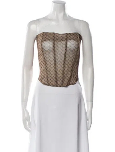 Pre-owned Miaou Printed Strapless Crop Top In Neutral