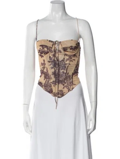 Pre-owned Miaou Printed Tie Neck Crop Top In Yellow