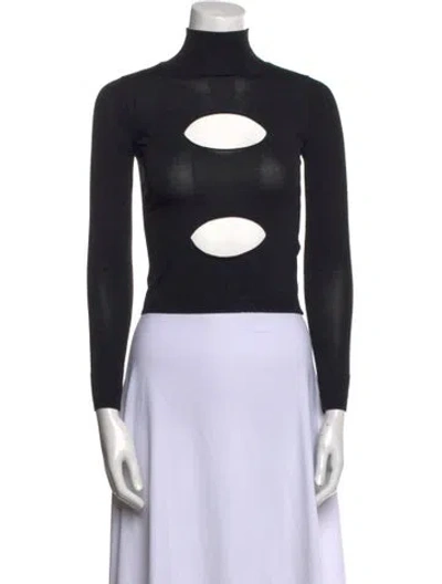 Pre-owned Miaou Printed Turtleneck Crop Top In Black