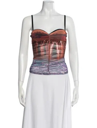 Pre-owned Miaou Printed V-neck Crop Top In Brown