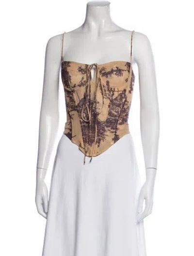 Pre-owned Miaou Printed V-neck Crop Top In Brown/neutrals