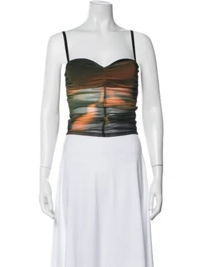 Pre-owned Miaou Printed V-neck Crop Top In Green/orange