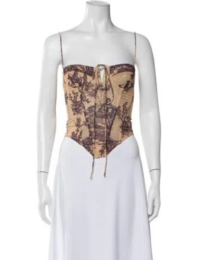 Pre-owned Miaou Printed V-neck Crop Top In Neutrals
