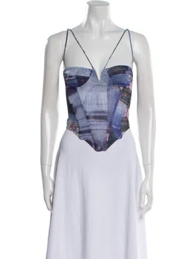 Pre-owned Miaou Printed V-neck Crop Top In Purple