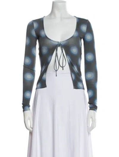 Pre-owned Miaou Printed V-neck Crop Top W/ Tags In Gray