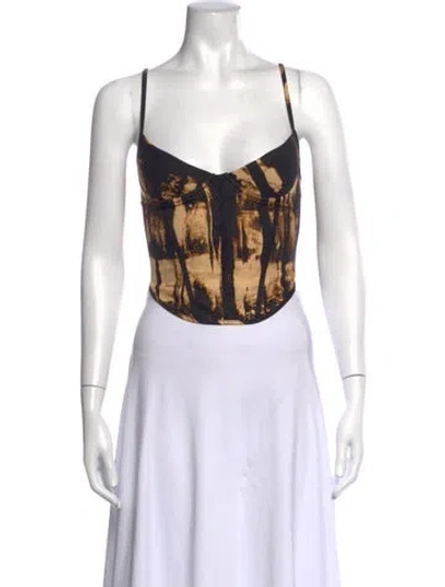 Pre-owned Miaou Printed V-neck Crop Top W/ Tags In Purple