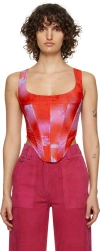 Miaou Campbell Stretch Mesh Corset Top In Rouge Mudd