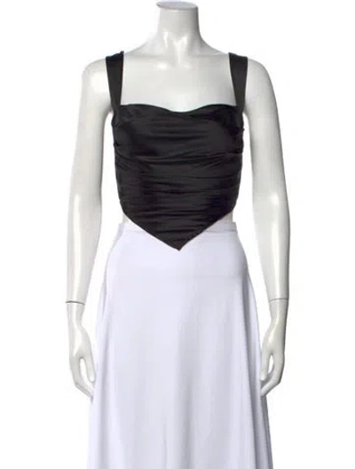 Pre-owned Miaou Satin Square Neckline Crop Top In Black