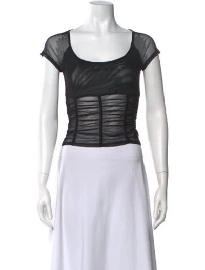 Pre-owned Miaou Scoop Neck Short Sleeve Crop Top W/ Tags In Black