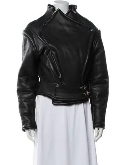 Pre-owned Miaou Shearling Biker Jacket In Black