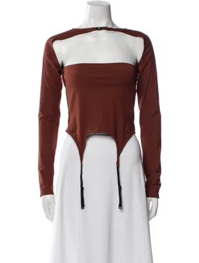 Pre-owned Miaou Square Neckline Long Sleeve Bodysuit In Brown