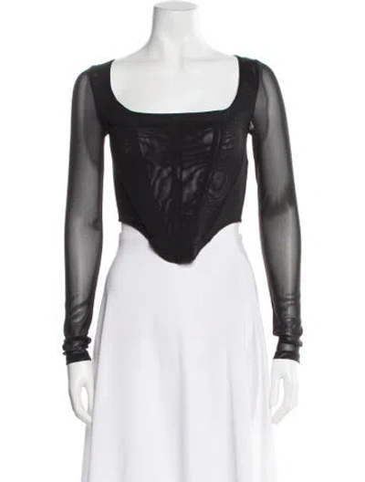 Pre-owned Miaou Square Neckline Long Sleeve Crop Top In Black