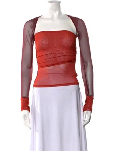 Pre-owned Miaou Square Neckline Long Sleeve Crop Top In Red