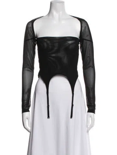 Pre-owned Miaou Square Neckline Long Sleeve Top In Black