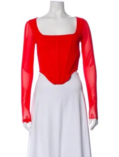 Pre-owned Miaou Square Neckline Long Sleeve Top In Red