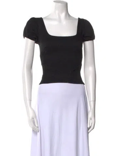 Pre-owned Miaou Square Neckline Short Sleeve Crop Top In Black