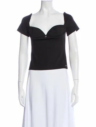 Pre-owned Miaou Square Neckline Short Sleeve Crop Top In Black