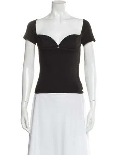 Pre-owned Miaou Square Neckline Short Sleeve Crop Top In Gray