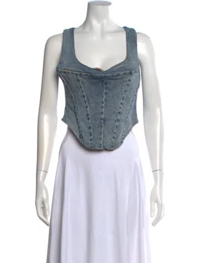 Pre-owned Miaou Square Neckline Sleeveless Crop Top In Black