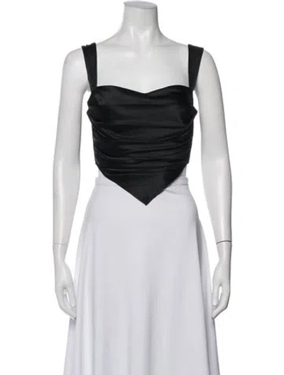 Pre-owned Miaou Square Neckline Sleeveless Crop Top In Black