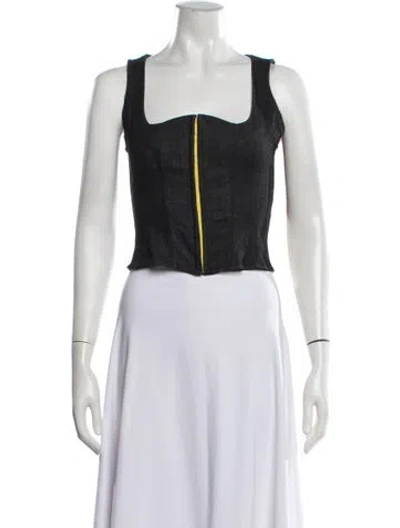 Pre-owned Miaou Square Neckline Sleeveless Crop Top In Black