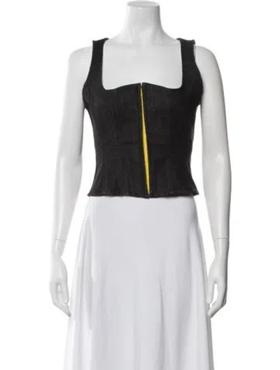Pre-owned Miaou Square Neckline Sleeveless Crop Top In Black