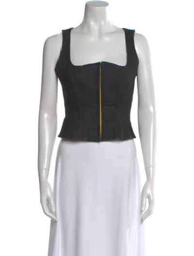 Pre-owned Miaou Square Neckline Sleeveless Crop Top In Blue