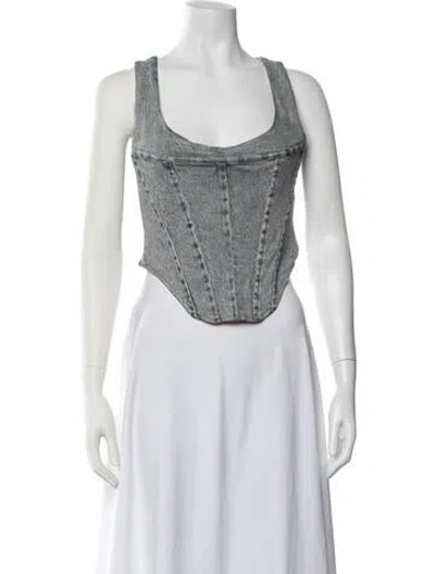 Pre-owned Miaou Square Neckline Sleeveless Crop Top In Blue