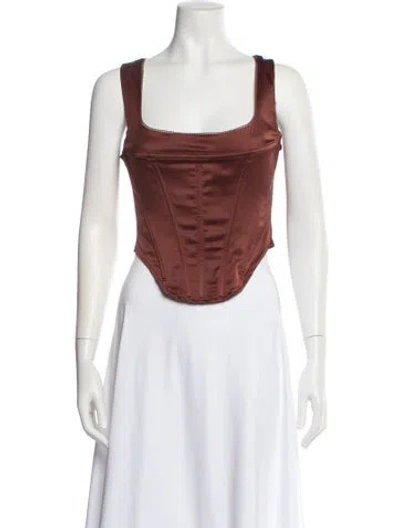 Pre-owned Miaou Square Neckline Sleeveless Crop Top In Brown
