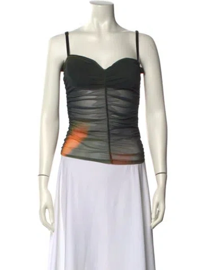 Pre-owned Miaou Square Neckline Sleeveless Crop Top In Green