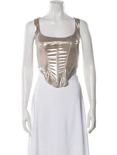 Pre-owned Miaou Square Neckline Sleeveless Crop Top W/ Tags In Gold