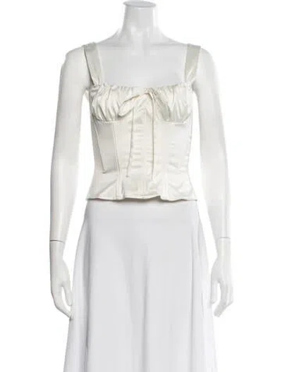 Pre-owned Miaou Square Neckline Sleeveless Crop Top In White