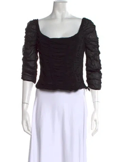 Pre-owned Miaou Square Neckline Three-quarter Sleeve Top In Black