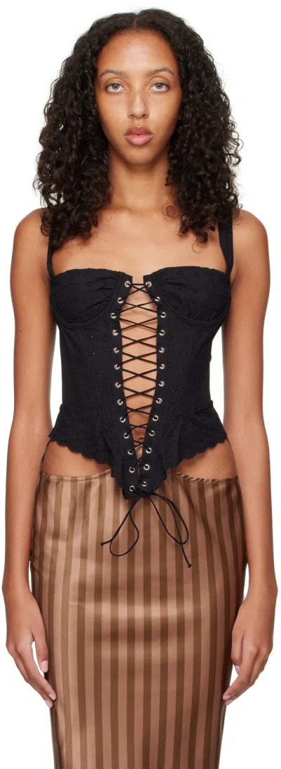 Miaou Ssense Exclusive Black Work Deville Corset In Onyx Eyelet