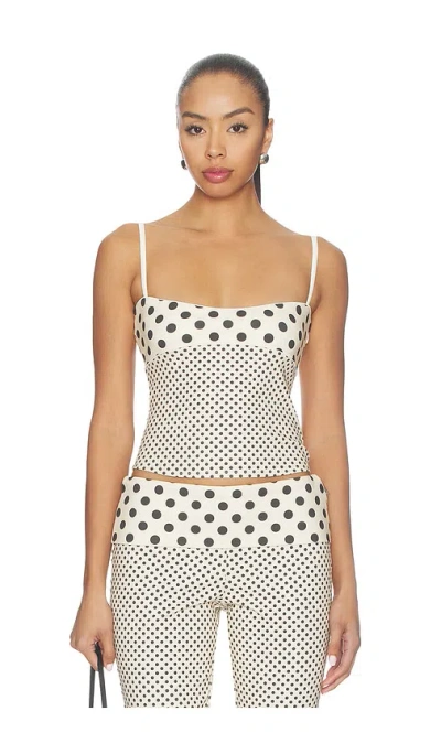 Miaou Stella Tank Top In Black & Nude Polka Dot