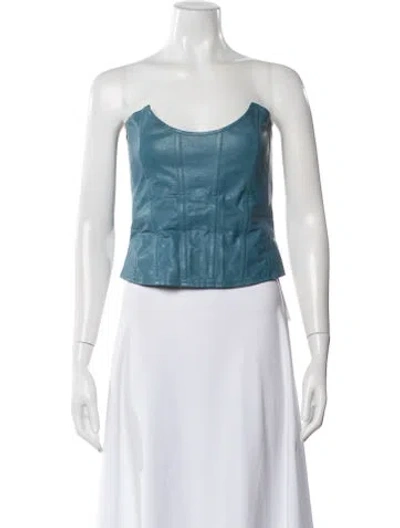 Pre-owned Miaou Strapless Crop Top In Blue