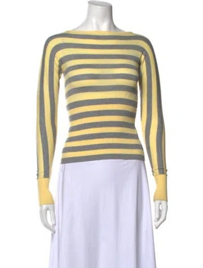 Pre-owned Miaou Striped Bateau Neckline Top In Green